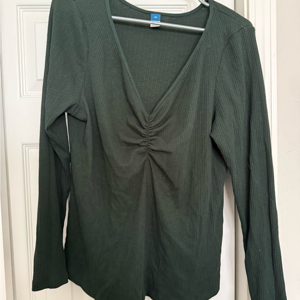 Green V-Neck Women's Top
